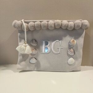 Bergdorf Goodman Beachy Keen Beige Pom Pom & Seashells Cotton Bag